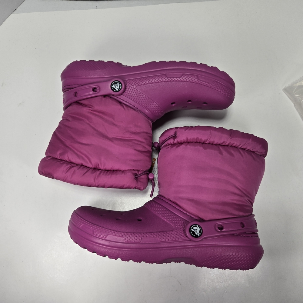 Crocs Classic Lined Neo Puff Fuschia Fun Pink Kids Snow Boots Size J6 (Big Girl) - Picture 3 of 11